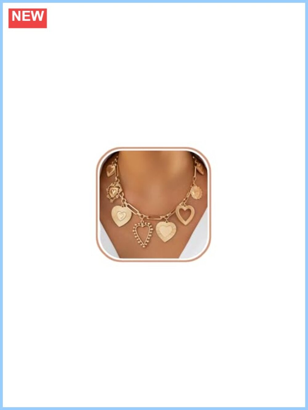 Gold Plated Heart Pendant Paperclip Chain Necklace Statement Jewelry